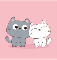 Gray White Cat Set Happy Valentines Day Love