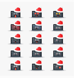 Laptop Wearing Christmas Hat Emoticon Set