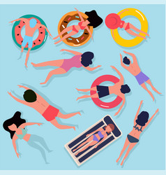 Top View People Swimming Summer Flat Design Set