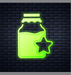 Glowing Neon Jar Of Honey Icon Isolated On Brick