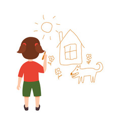 Kid Draws House With Dog On The Wall Cartoon