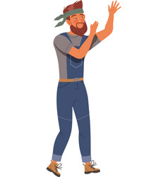 Bearded Woodman Or Lumberman In Blue Overall