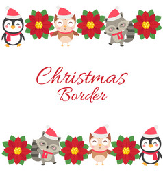 Cute Christmas Horizontal Border With Animal