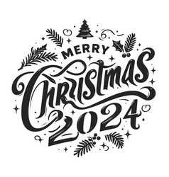 Happy New Year 2024 Merry Christmas Typography Wit