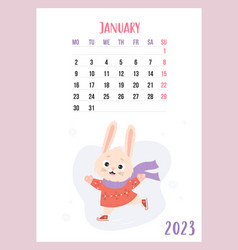 January 2023 Calendar Cute Winter Bunny