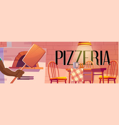 Pizzeria Poster With Cozy Cafe Interior With Oven