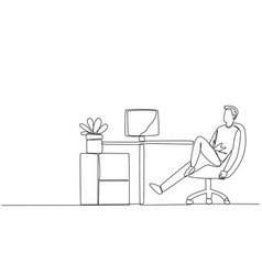 Continuous One Line Drawing Man Sits In Work