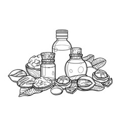 Graphic Oil Bottles Surrounded Shea Plants