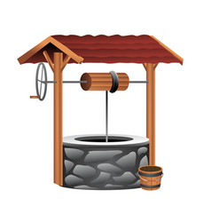 Water Well Stone With Wooden Bucket Isolated