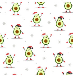 Christmas Pattern With Cute Avocado In Santa Hat