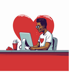 Young Man In Love With Computer Valentines Day