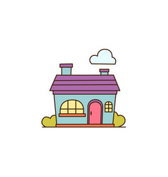 Cartoon Blue House With Big Window And Two