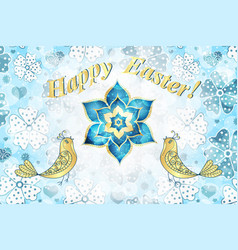 Easter Card With Vintage Blue Flower And Golden