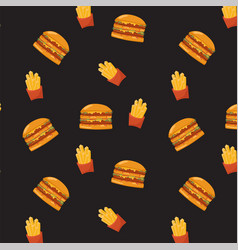 Burger And French Fry Seamless Pattern On Black