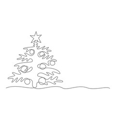 Christmas Tree One Line Drawing Isolated On White