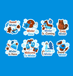 Winter Cartoon Badge With Quote Text Set