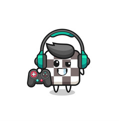 Chess Board Gamer Mascot Holding A Game Controller