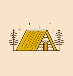 Vintage Art Of A Log Cabin And Pine Tree