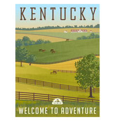 Kentucky Horse Farm Retro Travel Poster