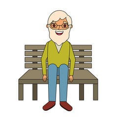 Old man grandpa sitting in bench waiting Vector Image