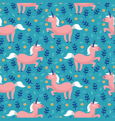 Cute Unicorn With Floral Ornament Seamless Pattern