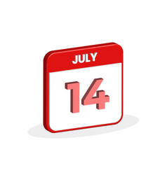 14th July Calendar 3d Icon 3d July 14 Calendar