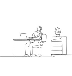 Single One Line Drawing Man Sitting In Work Chair