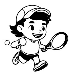 Cartoon Boy Playing Tennis Of Cute Boy Playing