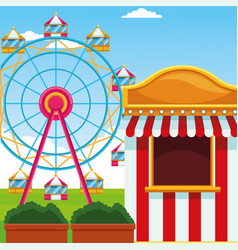 Ferris Wheel And Carnival Ticket Booth Over