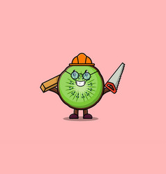 Cute Cartoon Kiwi Fruit As Carpenter With Saw