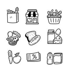 Set Of Grocery Icons With Doodle Style