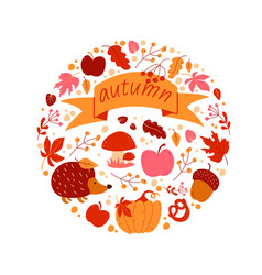 Autumn With Mushroom Apple Acorn Pumpkin Hedgehog