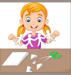 Cartoon Little Girl Making Paper People