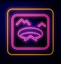 Glowing Neon Winter Fishing Icon Isolated On Black