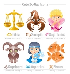 Zodiac signs icon set cute cartoon characters Vector Image