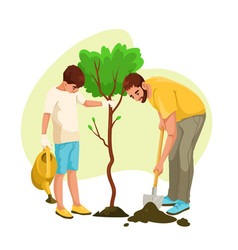 Father And Son Planting A Tree Together Colorful