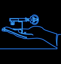 Continuous Line Drawing Hand Holding Key Neon