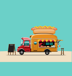 Food Truck Side View With Menu Hotdog