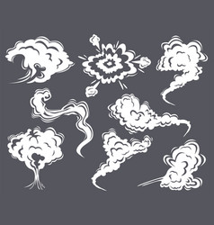 White Smoke Clouds On Grey Background Cartoon