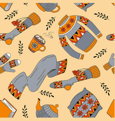 Seamless Pattern Of Cartoon Hygge Objects