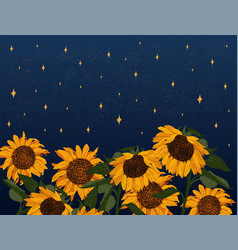 A Field Of Sunflowers Under Starry Sky Colorful