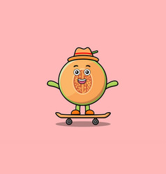 Cute Cartoon Melon Standing On Skateboard