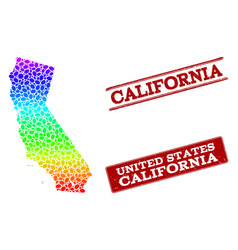 Dotted Spectrum Map Of California And Grunge Stamp