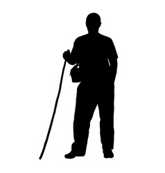 Silhouette Of A Man With A Cane On A White