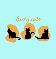 Lucky Cats Black Fur Kittens Cute Cartoon