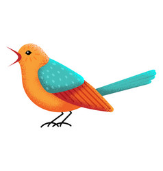 Orange Blue Bird Decorative Folk Animal Drawing