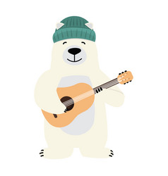 White Bear Holding Guitar Cartoon