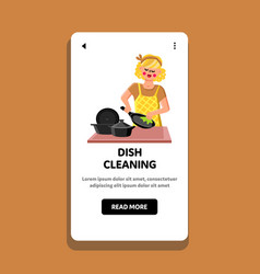 Dish Cleaning Young Housewife On Kitchen