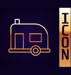 Gold Line Rv Camping Trailer Icon Isolated