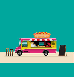 Food Truck Side View With Menu Hotdog